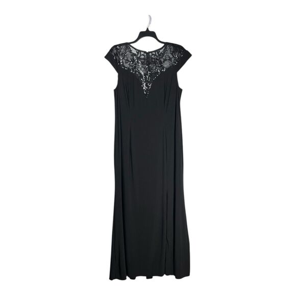 Adrianna Papell Studios Sequin Jersey Dress Black Lace 20W Maxi Slit Formal Gown - Picture 3 of 9